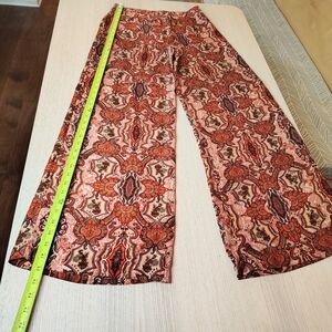 Vintage 90s H&M Silk Wide-Leg Red Orange Paisley Pants Size 8 Retro Boho Indie